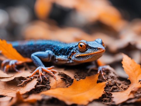 Close-up of a Vibrant Salamander on Autumn Leaves