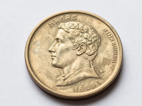 Close-up of a Vintage Coin with Profile Portrait