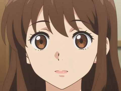 Close-up of Anime Girl with Brown Hair and Big Eyes