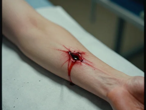 Close-up of Arm with Deep Bleeding Wound