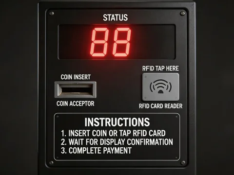 Close-up of Black Coin Parking Machine with Digital Display