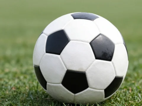 Close-up of Classic Black and White Soccer Ball on Grass