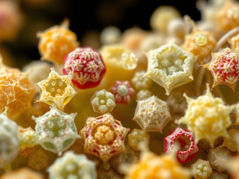 Close-up of Colorful Pollen Grains in High Detail