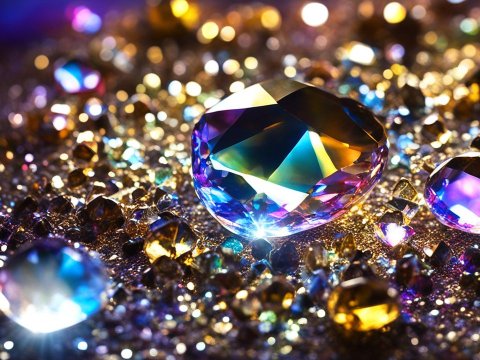 Close-up of Colorful Sparkling Gemstones on Glittering Surface