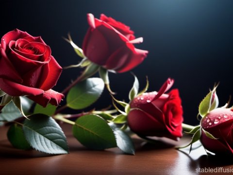 Close-up of Dew-Kissed Red Roses on Dark Background
