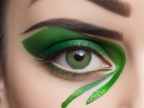 Close-up of Eye with Artistic Green Makeup