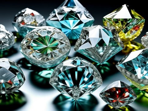 Close-Up of Fancy Cut Diamonds with Colorful Reflections