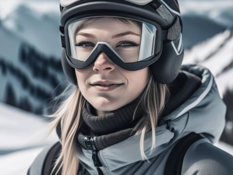 Close-up of Female Skier in Winter Gear