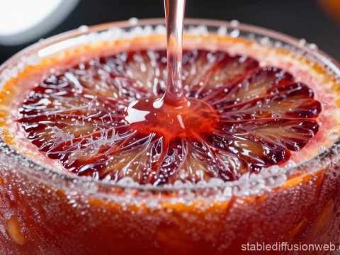 Close-up of Frozen Blood Orange Juice Pouring