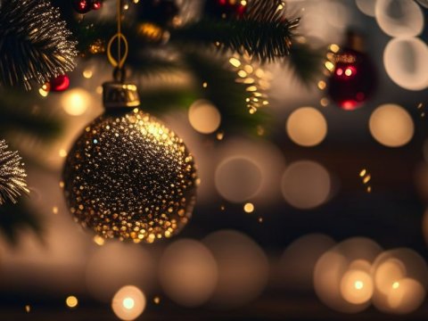Close-up of Glittering Christmas Ornament on Tree