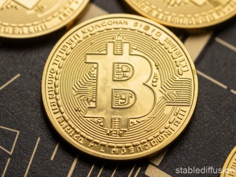 Close-up of Gold Bitcoin Cryptocurrency Coins