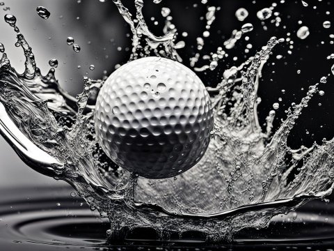 Close-up of Golf Ball Splashing into Water