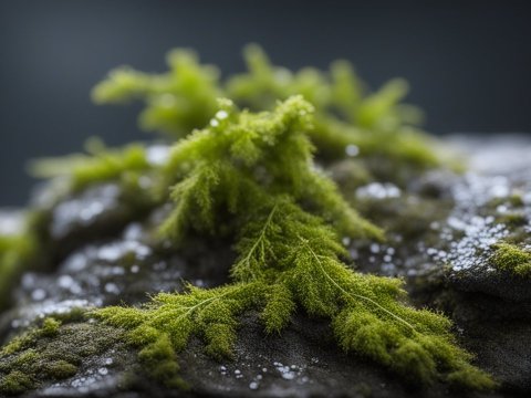 Close-up of Green Moss on Wet Rock Surface