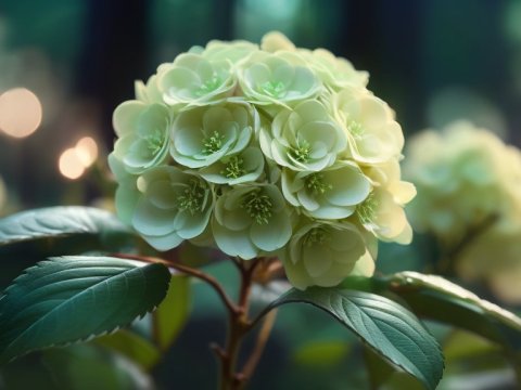 Close-up of Green Viburnum Flower in Soft Light