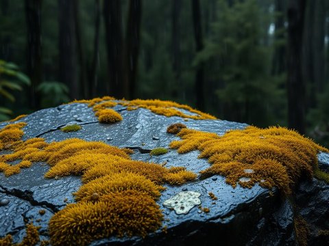 Close-up of Moss on a Wet Rock in a Forest