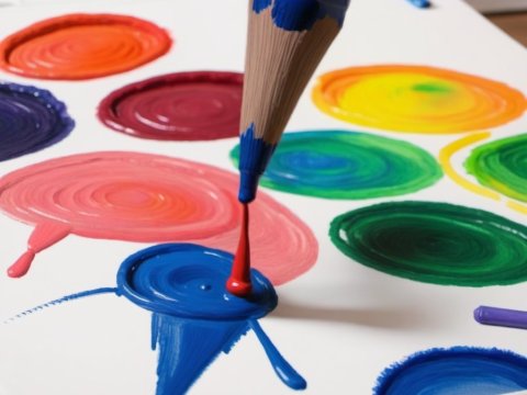 Close-up of Paintbrush Mixing Colors on Palette