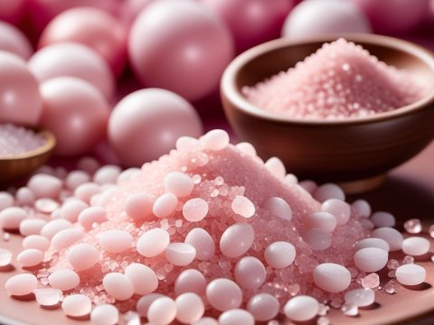 Close-up of Pink Bath Salts and Pearls