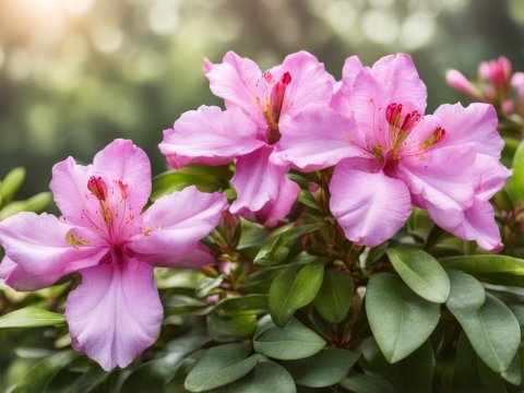 Close-up of Pink Rhododendron Flowers in Natural Light