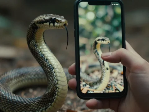 Close-up of Snake Captured on Smartphone