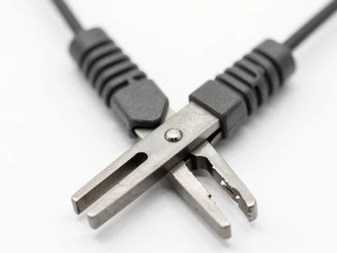 Close-up of Two Metal Alligator Clips with Black Handles