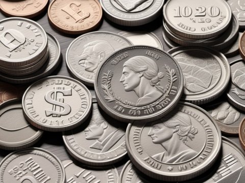 Close-up of Various Detailed Coins with Portraits and Symbols