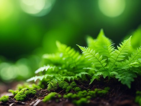 Close-up of Vibrant Green Fern Sprouts in Forest