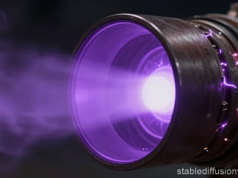 Close-up of Violet Plasma Nozzle Emitting Energy Beam