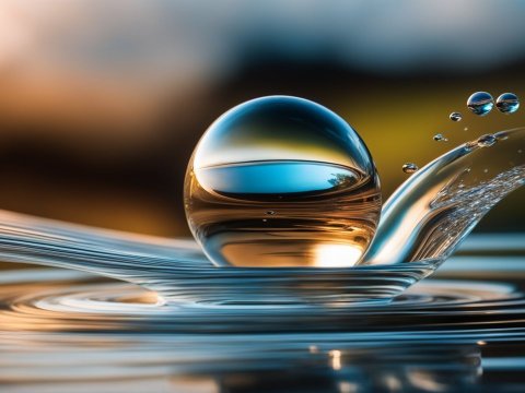 Close-up of Water Droplet Splash with Reflections