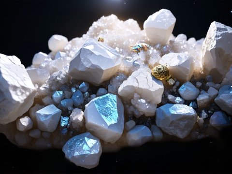 Close-up of White and Blue Crystals with Gold Accents