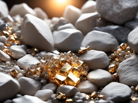 Close-up of White Stones with Golden Crystals