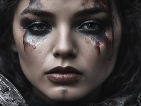 Close-up Portrait of a Battle-Worn Female Warrior