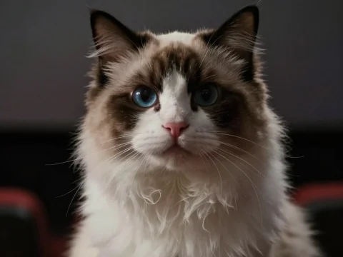 Close-up Portrait of a Blue-Eyed Ragdoll Cat