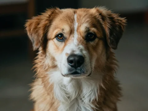 Close-up Portrait of a Brown and White Dog