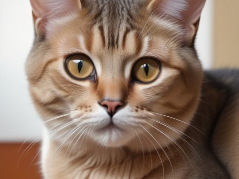 Close-up Portrait of a Brown Tabby Cat with Golden Eyes