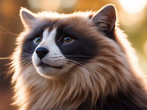 Close-up Portrait of a Fluffy Raccoon Dog in Warm Light
