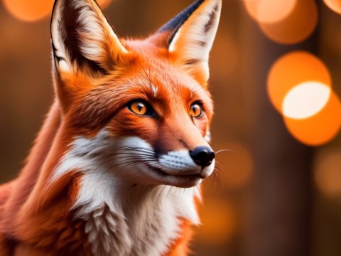 Close-up Portrait of a Red Fox with Warm Bokeh Background