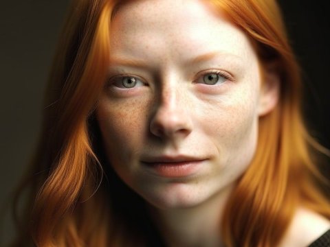 Close-up Portrait of a Red-Haired Woman with Freckles