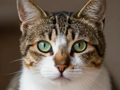 Close-up Portrait of a Tabby Cat with Green Eyes