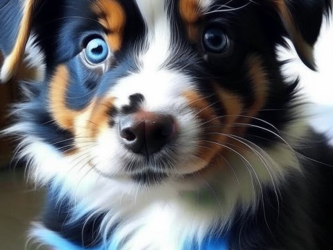 Close-up Portrait of a Tri-color Australian Shepherd Puppy