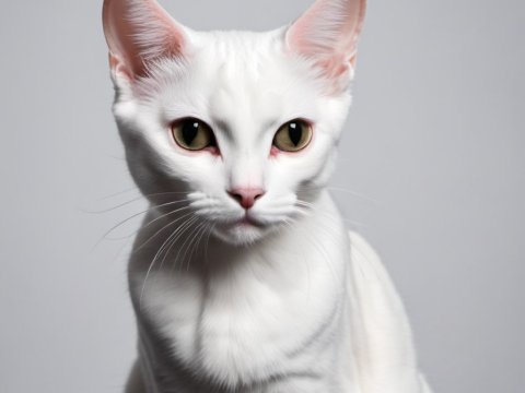 Close-up Portrait of a White Cat with Green Eyes