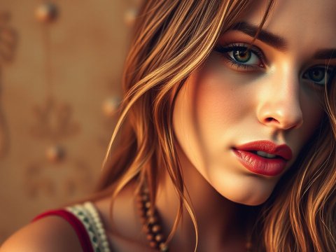 Close-up Portrait of a Young Woman with Warm Lighting