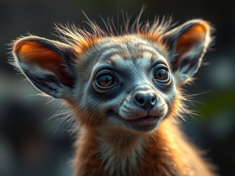 Close-up Portrait of an Adorable Small Animal with Large Eyes