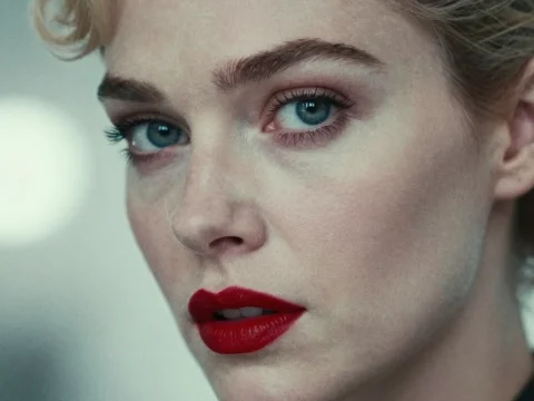 Close-up Portrait of Femme Fatale with Red Lips