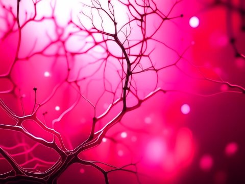 Close-up View of Red Neural Network Structure