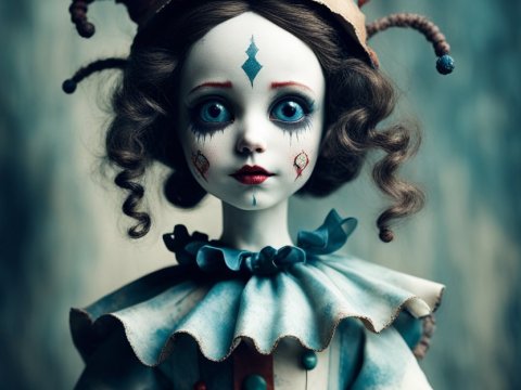 Closeup Portrait of a Vintage Jester Doll