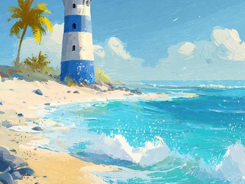 Coastal Lighthouse on a Sunny Beach