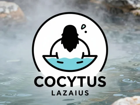 Cocytus Lazaius Onsen Logo with Steaming Hot Spring Background