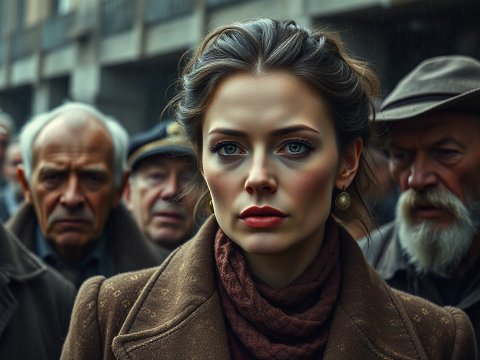 Cold-Blooded Woman Surrounded by Elderly Men