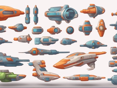 Collection of Colorful 2D Cartoon Spaceships for Game Design