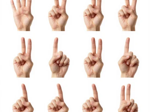 Collection of Non-Repetitive Hand Gestures on White Background
